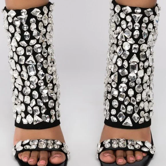 Xena Bet on Black: Diamond Rhinestone Draped Stiletto Sandal Size 6 - Picture 2 of 5